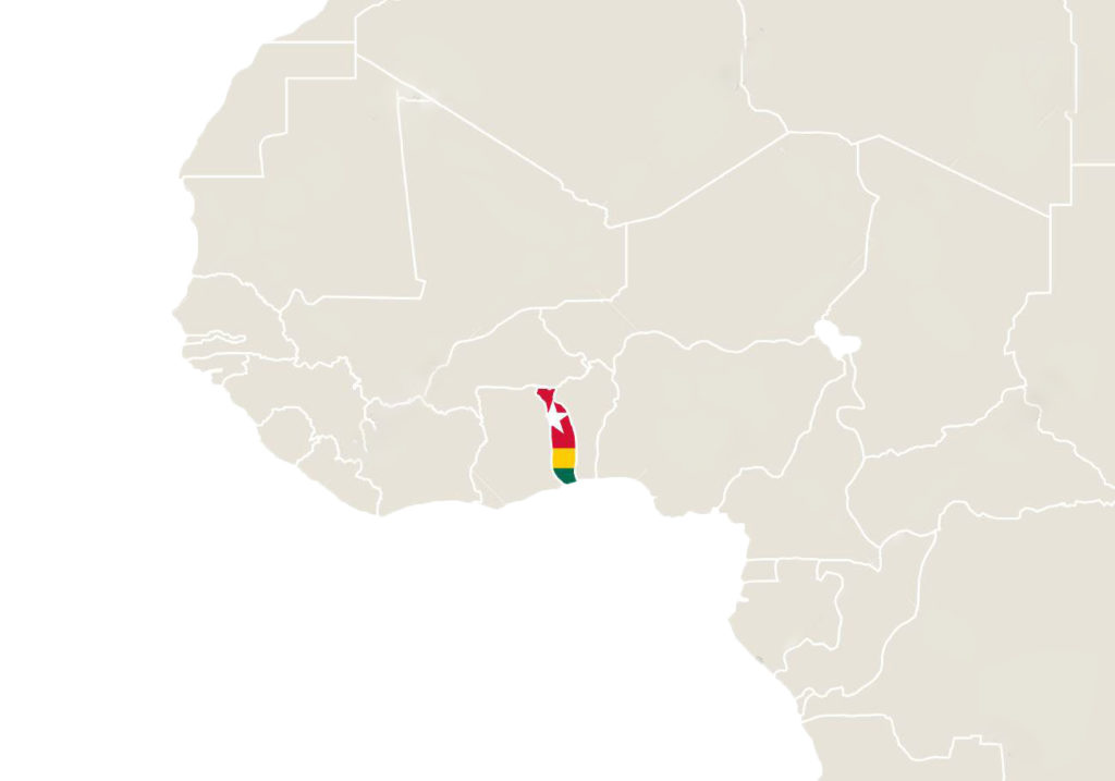 Carte de l'Afrique avec le Togo mis en avant